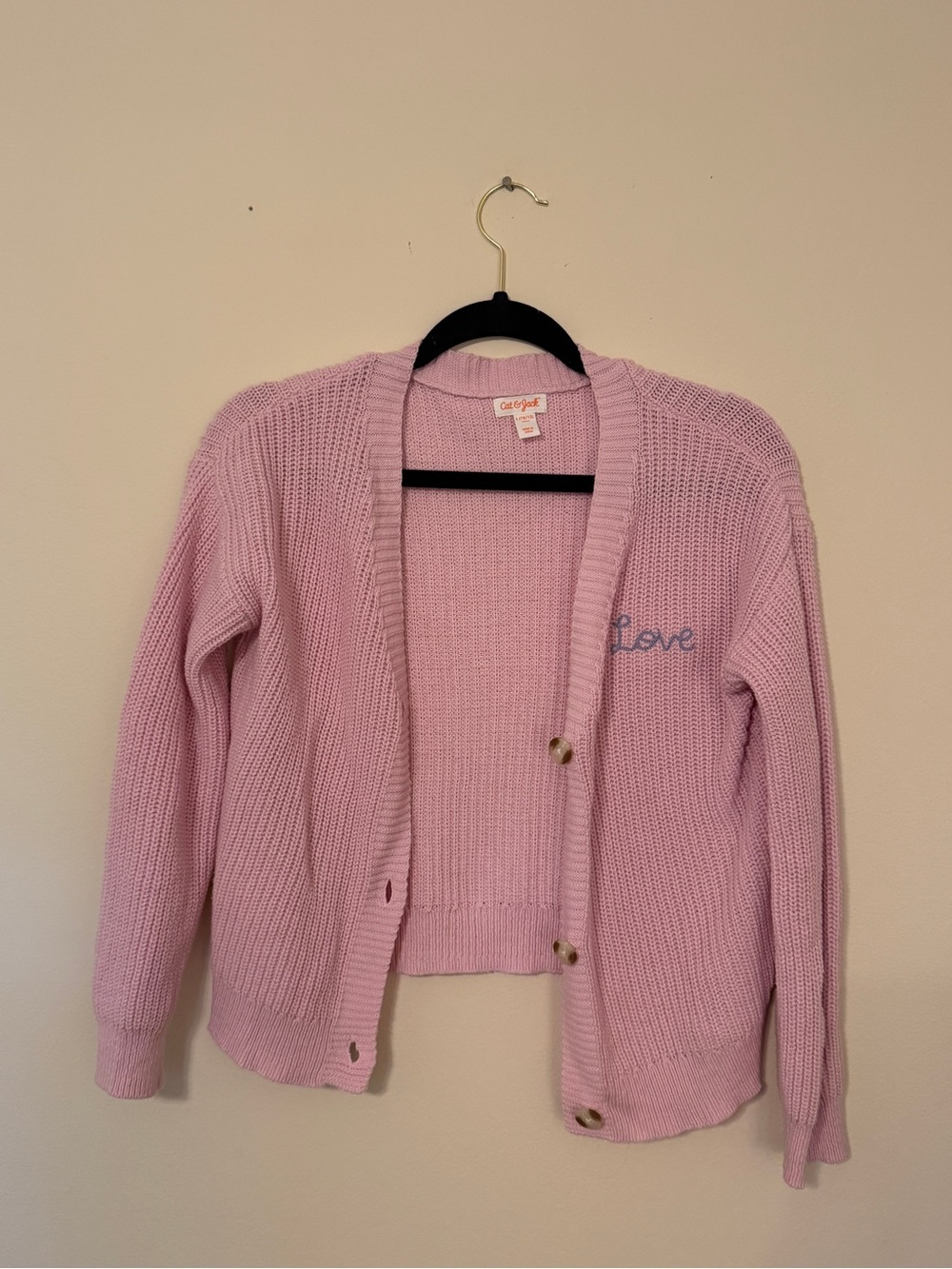 Girls Youth, Cat & Jack Lavender Pink Knit Button Cardigan with 'Love' Embroider